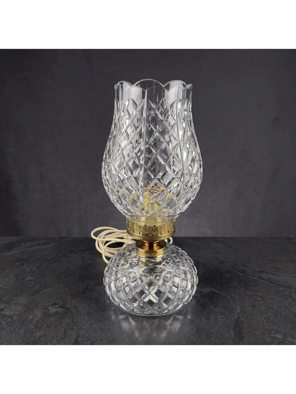 Vtg Waterford Crystal Electric Hurricane Lamp Accent Light 13